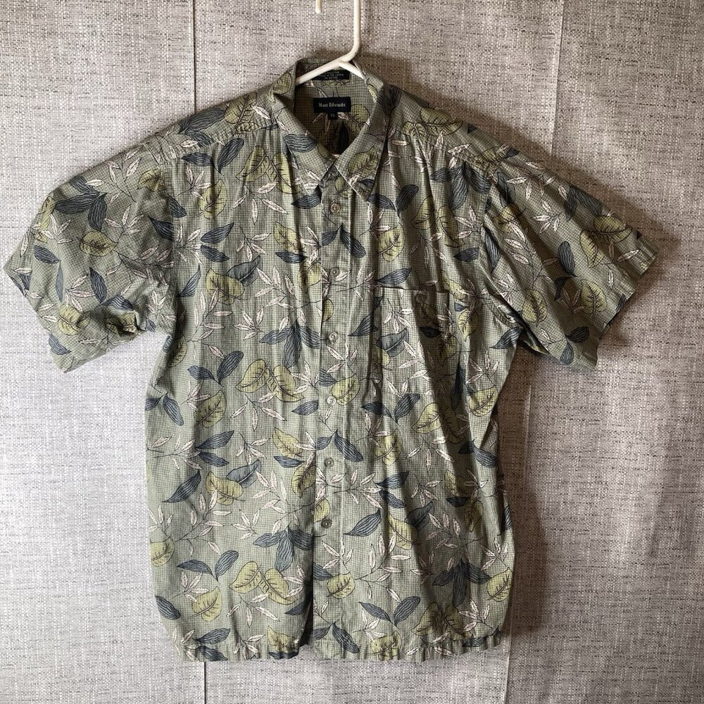 Marc Edwards Green Leaf Print SHORT SLEEVE BUTTON UP SHIRT Size XL